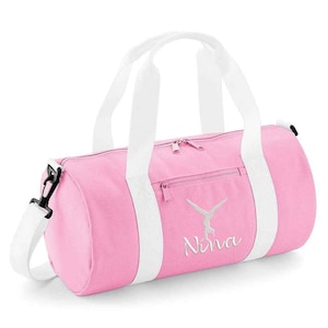 Gymnastik Barrel Tasche bestickt mit Turnerin, personalisierte Turntasche für Mädchen, Weekender Schwarz Gym Kit Barrel Taschen, zurück in der Schule