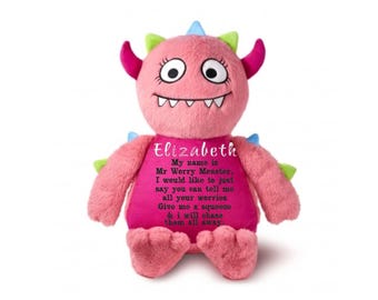 Gepersonaliseerde zorgenmonster-teddybeer | Aangepaste pluche angstverlichting | Comfort speelgoed voor kinderen cadeau