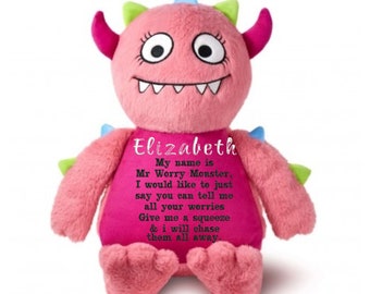Gepersonaliseerde zorgenmonster-teddybeer | Aangepaste pluche angstverlichting | Comfort speelgoed voor kinderen cadeau