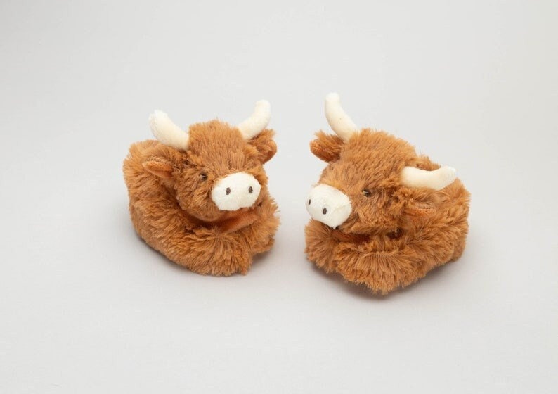 Highland Cow Slippers, Newborn First Slippers, Booties, Baby Shower Gift, New Baby Gift, New Mum, Christening, Keepsake image 1