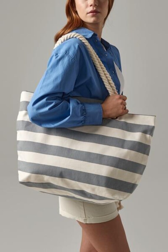 Personalized Striped Canvas Beach Bag: Embroidered Rope Tote - Etsy