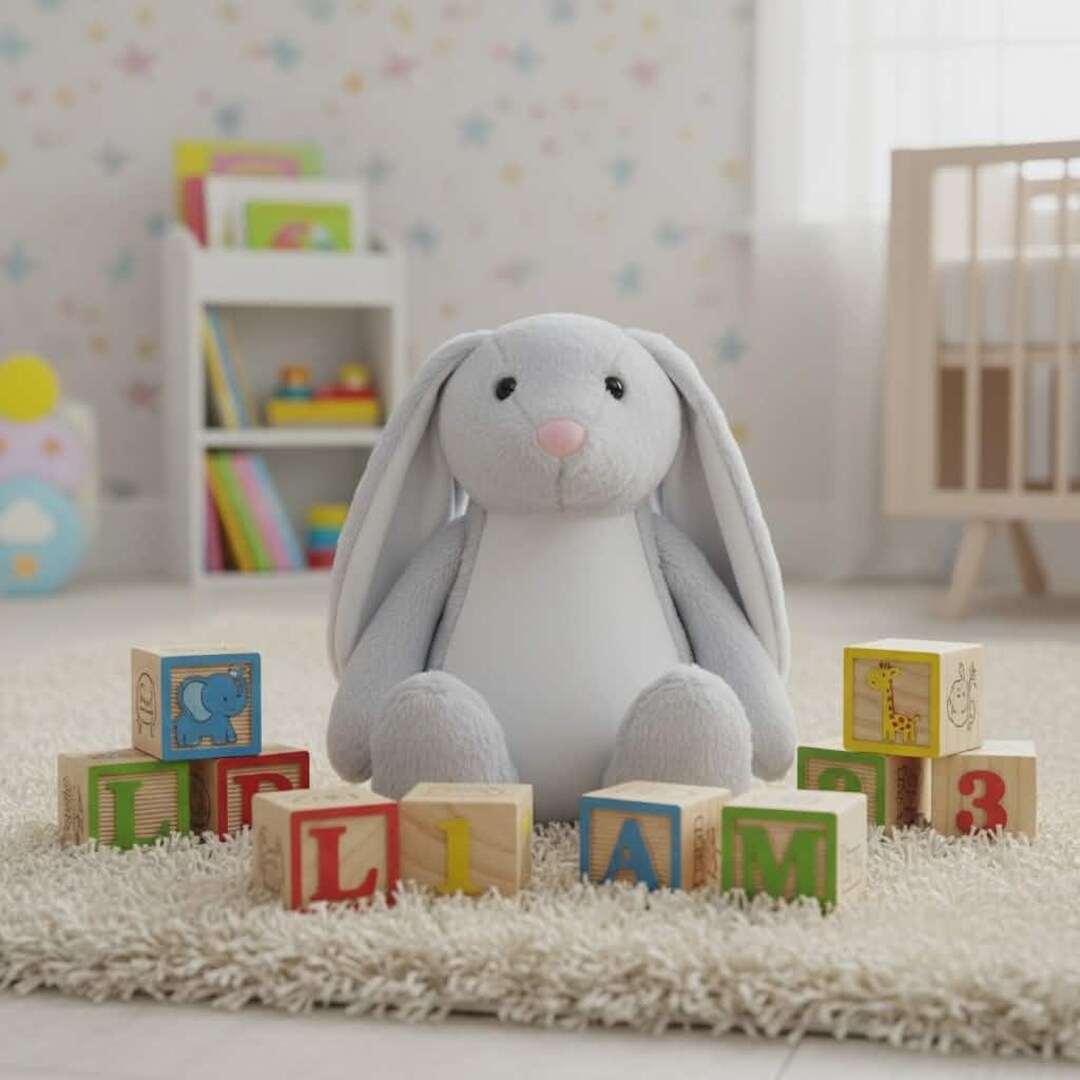 Personalised Grey Bunny Rabbit Teddy Bear – Large 42cm Plush Toy ...