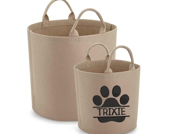 Panier brodé personnalisé pour animaux de compagnie : tapis de rangement en feutre avec empreintes de pattes