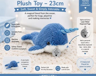 Personlig narvalplyschleksak 23 cm, mjuk babysäker havsleksak, present till nyfödd, söt havsdjursnalle, babyshowerpresent