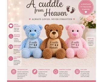Personalised “A Cuddle From Heaven” Memorial Bear 42cm – Embroidered Baby Footprints, Baby Loss Bereavement & Sympathy Gift