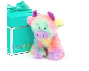 Rainbow Highland Cow Plush: Mini Cuddly Toy