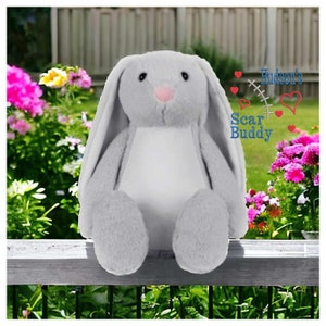 Grey Bunny Scar Buddy CHD, Heart Awareness Bear, Heart Surgery Bear, CHD Gift, Personalised Scar Buddy, Heart Warrior Bear, Boy or Girl