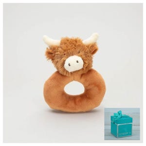 Soft Rattle Horn Highland Cow With Gift Box, Animal Rattle, Baby Toy, Soft Baby Toy, Baby Gift, Newborn Gift