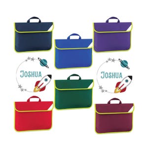 Cartable personnalisé, cartable pour la rentrée, votre nom et votre fusée spatiale, brodés uniques et personnalisables