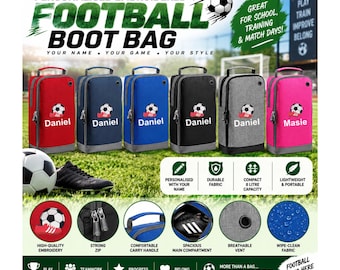 Bolsa personalizada para botas de fútbol con nombre bordado – Bolsa de 8 litros para calzado de fútbol infantil, bolsa personalizada para equipamiento deportivo, regalo de fútbol para niños y niñas.