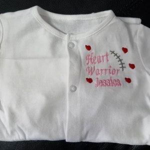 Heart Warrior Baby Clothing , CHD Baby Gift, CHD Awareness, Heart Surgery Gift, Personalised Embroidered Sleepsuit, Baby Grow