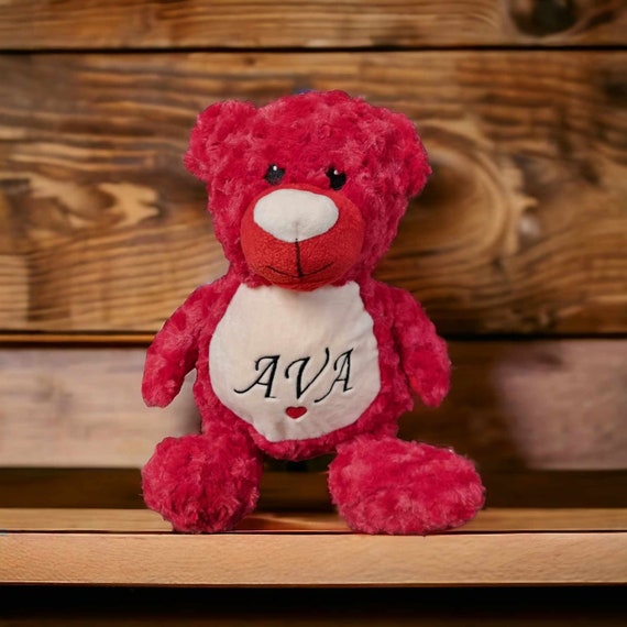 Personalised Name Red Bear Plush Cuddly Toy Embroidered Name