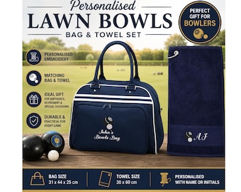 Personalized Embroidered Lawn Bowls Bag and Towel Set