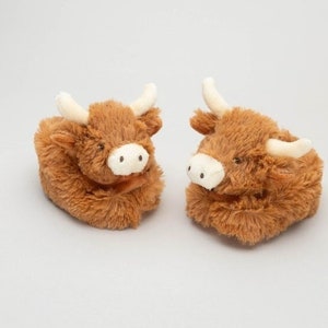 Highland Cow Slippers, Newborn First Slippers, Booties, Baby Shower Gift, New Baby Gift, New Mum, Christening, Keepsake image 2