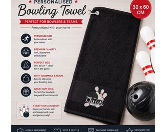 Personalisiertes, besticktes Bowlinghandtuch, individuelles Bowlinghandtuch mit Namen, Sporthandtuch, Geschenk für Rasenbowling-Fans, 30 x 60 cm