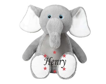Oso de peluche de elefante personalizado / Peluche bordado personalizado / Recuerdo para baby shower, cumpleaños y bautizo