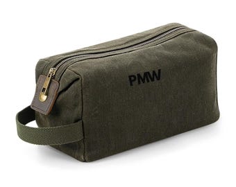 Trousse de toilette personnalisée en toile cirée, trousse de toilette avec initiales ou nom brodés