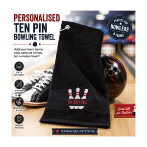 Personalised bowling towel – embroidered name & bowling design | custom bowling gift for him or her | team bowling towels
