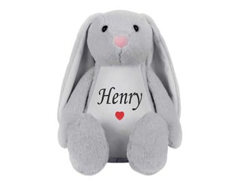 Personalised Grey Bunny Teddy – Embroidered Rabbit Soft Toy with Name | Custom Baby Gift, Newborn Keepsake or Easter Bunny Present