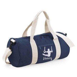 Sac tonneau de gymnastique brodé avec un gymnaste, Sac tonneau de gymnastique personnalisé pour garçon, fourre-tout noir pour kit de gymnastique, Rentrée des classes