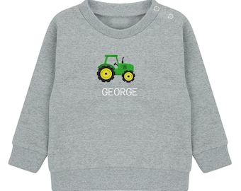 Sudadera personalizada con estampado de tractor, jersey infantil bordado con diseño de tractor, regalo para hermano pequeño o mayor, ropa infantil sostenible.