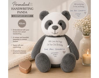 Personalised Handwriting Panda 42cm – Custom Embroidered Memorial Keepsake, Bereavement Remembrance Soft Toy, Handwriting Gift