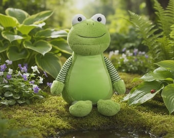Ours en peluche grenouille personnalisé | Peluche brodée personnalisée | Cadeau de naissance, souvenir de baptême, jolie grenouille en peluche