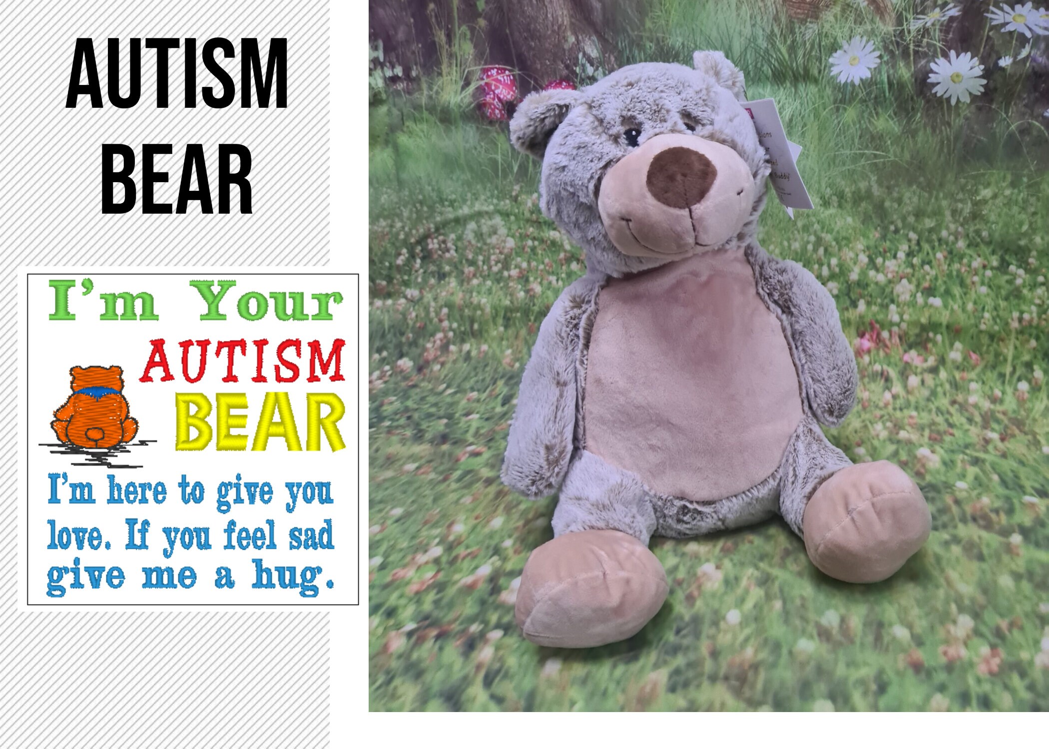 Autism Bear Embroidered Stuffed Dog Teddy Bear Personalised Etsy