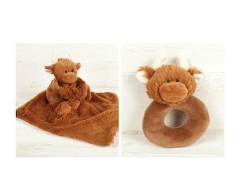 Highland Cow New Baby Gift Box, Mum & Baby Gift Set, New Mummy, Baby Comforter, Highland Cow Baby Rattle, New Baby Gift