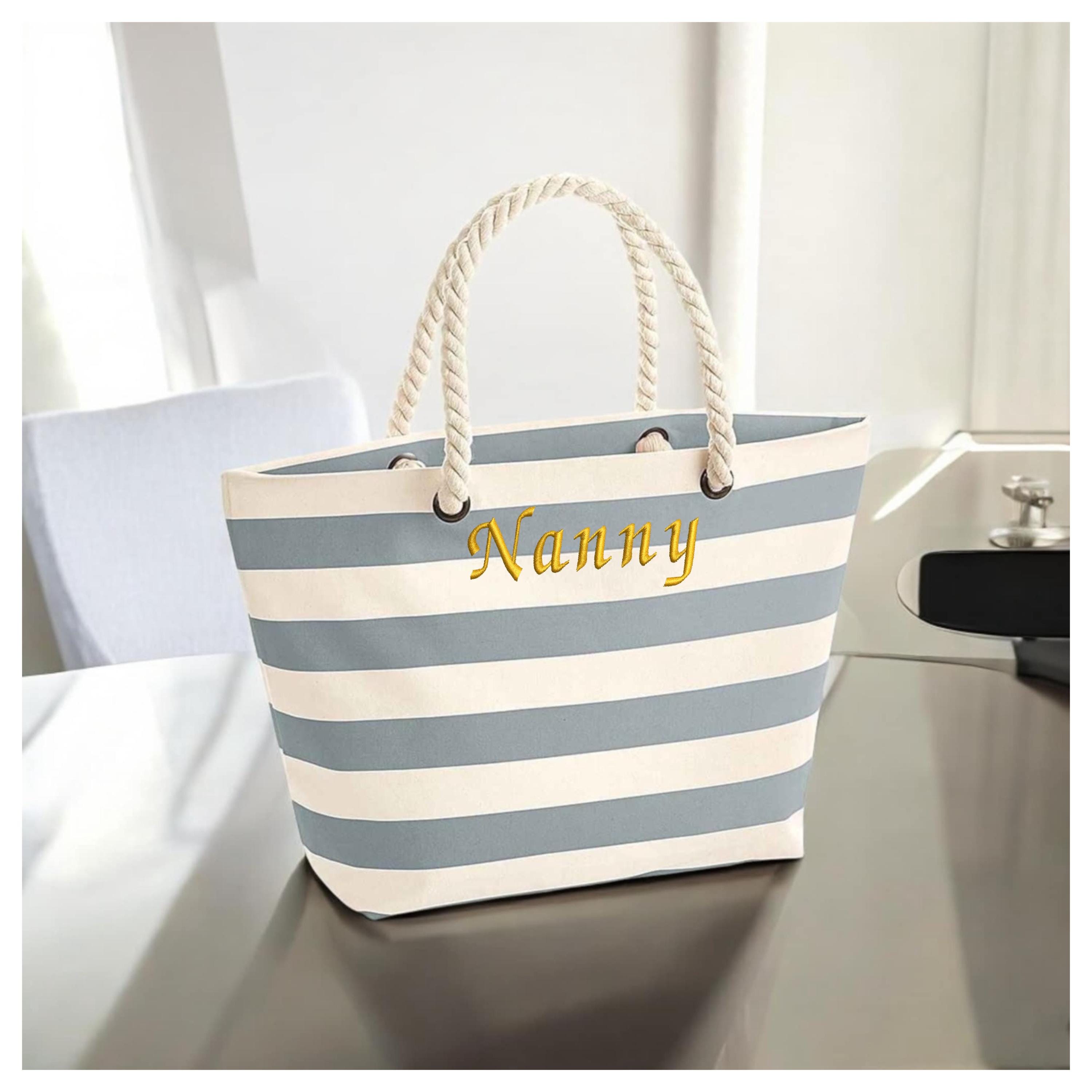 Personalized Striped Canvas Beach Bag: Embroidered Rope Tote - Etsy