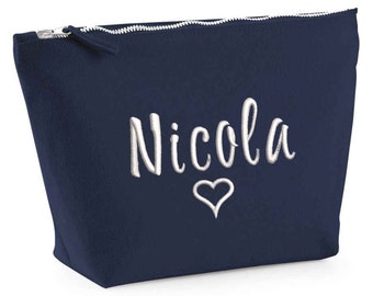 Personalized Makeup Bag: Embroidered Name, Cotton Canvas Toiletry Pouch