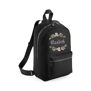 Flower Frame Backpack, Personalised Embroidered Girls Bag, Back to School, Nursery Bag, Floral Wreath