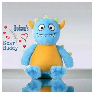 Blue Monster Scar Buddy CHD, Heart Awareness Bear, Heart Surgery Bear, CHD Gift, Personalised Scar Buddy, Heart Warrior Bear, Boy or Girl