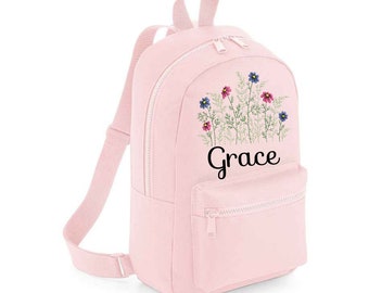 Wild Flowers Personalised Girls Backpack, Embroidered Kids Bag, Back to School, Nursery Bag