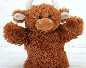 Highland Cow Hand Puppet, Soft Plush Hand Puppets, Story Telling & Ideal Gift for Kids