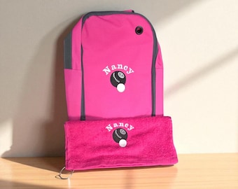 Personalized Embroidered Lawn Bowls Shoe Bag & Towel Set: Bowler Gift
