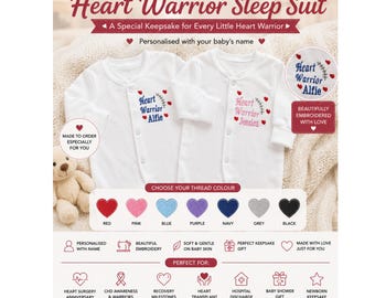 Heart warrior embroidered baby sleepsuit - chd awareness gift
