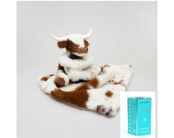 Texas Longhorn Cow Toy Soother With Gift Box, Personalised Baby Comforter, Baby Gift, Baby Shower Gift, Personalised Baby Gift, New Baby