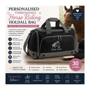 Sac de voyage et de compétition 30 L brodé et personnalisé pour l'équitation, sac d'équipement équestre sur mesure, sac pour matériel d'équitation, sac de voyage et de compétition