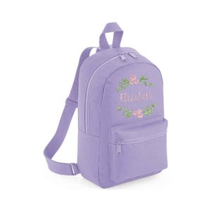 Flower Frame Backpack, Personalised Embroidered Girls Bag, Back to School, Nursery Bag, Floral Wreath