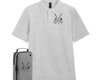 Personalized Embroidered Golf Shirt & Shoe Bag Set: Custom Golf Gift