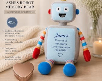 Personalised Ashes Memory Bear with Heart Shaped Keepsake Tin – Embroidered Memorial Teddy, Bereavement Gift, Remembrance Keepsake