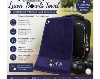 Personalisiertes, besticktes Boule-Handtuch, Geschenkidee für Boule-Fans mit individuellem Namen, Sporthandtuch 30 x 60 cm, Accessoire für Boule-Clubs