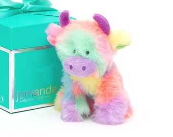 Highland Cow Rainbow Soft Toy, Mini, Cuddly Toy, CE Tested, Cow Gift