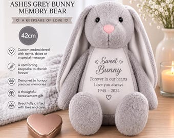 Personalised Ashes Memory Bear with Heart Shaped Keepsake Tin – Embroidered Memorial Teddy, Bereavement Gift, Remembrance Keepsake