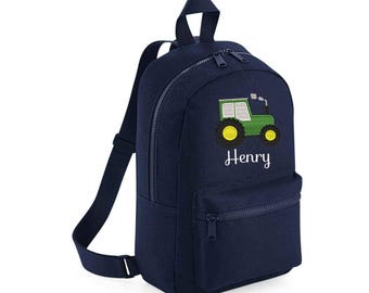 Personalized Tractor Backpack: Embroidered Nursery School Bag