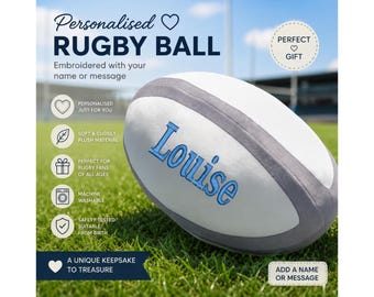 Personalised Embroidered Rugby Ball 23cm, Custom Plush Rugby Ball with Name, Rugby Gift for Boys & Girls, New Baby Keepsake,Birthday Present