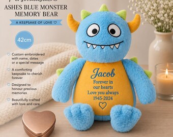 Personalised Ashes Memory Bear with Heart Shaped Keepsake Tin – Embroidered Memorial Teddy, Bereavement Gift, Remembrance Keepsake