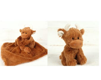 Highland Cow-täcke och mini-Highland Cow-presentset för babyn, presentask för blivande mamma och bebis, babypresenter i Storbritannien