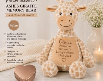 Personalised Ashes Memory Bear with Heart Shaped Keepsake Tin – Embroidered Memorial Teddy, Bereavement Gift, Remembrance Keepsake